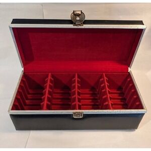 Vintage 8-Track Tape Storage Case Black Faux Leather Red Interior 24 Slot Holder
